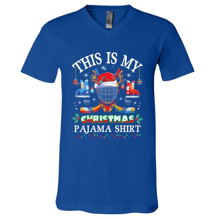 This Is My Christmas Pajama For Hockey Lover Cool Gift V-Neck T-Shirt