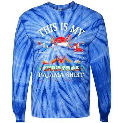 This Is My Christmas Pajama For Hockey Lover Cool Gift Tie-Dye Long Sleeve Shirt