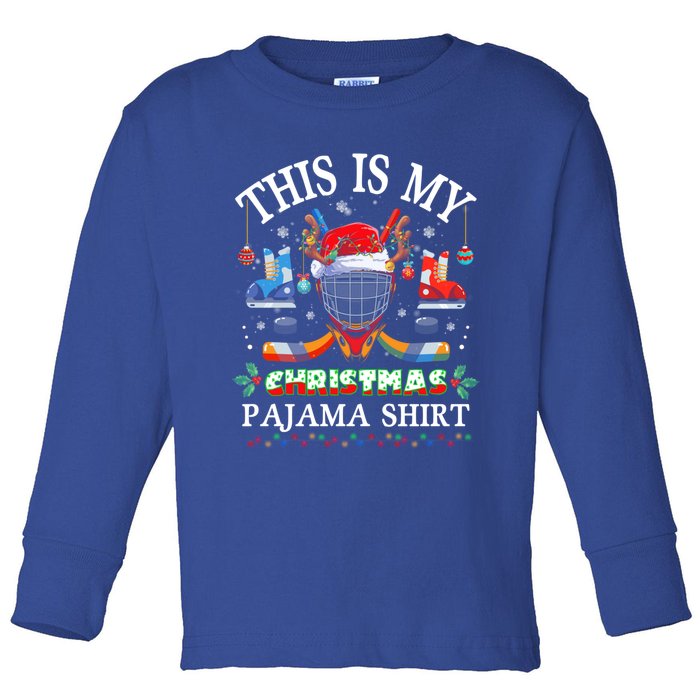 This Is My Christmas Pajama For Hockey Lover Cool Gift Toddler Long Sleeve Shirt