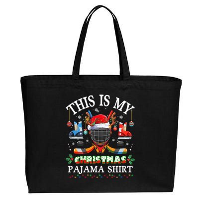 This Is My Christmas Pajama For Hockey Lover Cool Gift Cotton Canvas Jumbo Tote