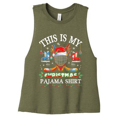 This Is My Christmas Pajama For Hockey Lover Cool Gift Women's Racerback Cropped Tank