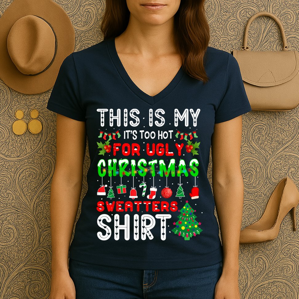 This Is My It's Too Hot For Ugly Christmas Sweaters Shirt Women's V-Neck T-Shirt