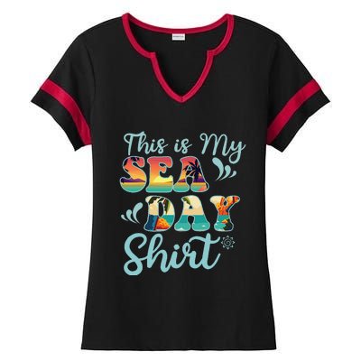 This Is My Sea Day Funny Family Summer Vacation Ladies Halftime Notch Neck Tee