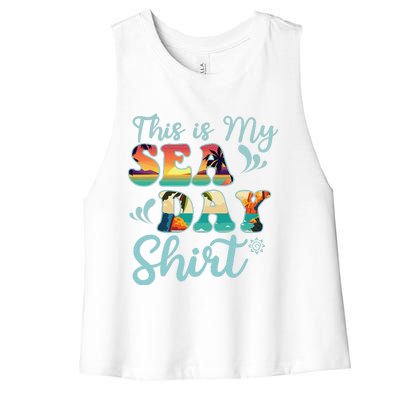 This Is My Sea Day Funny Family Summer Vacation Women's Racerback Cropped Tank