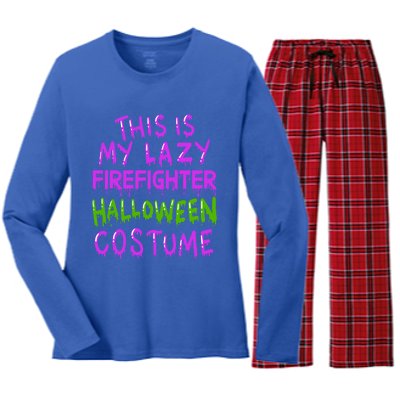 This Is My Lazy Firefighter Halloween Costume Gift Women's Long Sleeve Flannel Pajama Set 