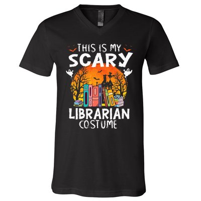 This Is My Scary Librarian Costume Funny Halloween Library V-Neck T-Shirt