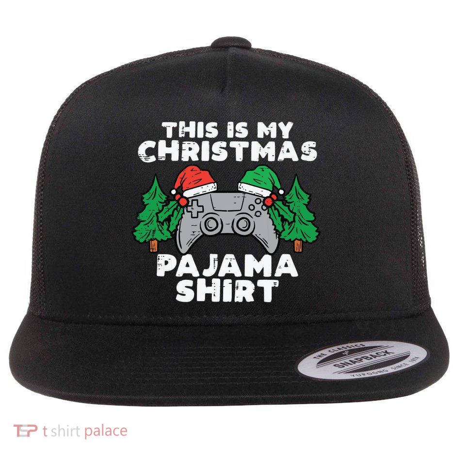 This Is My Christmas Pajama Shirts Video Games Boy Xmas Flat Bill Trucker Hat
