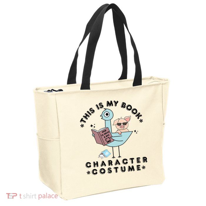 This Is My Book Character Costume Pigeon Reading Zip Tote Bag