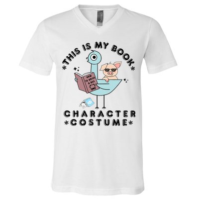 This Is My Book Character Costume Pigeon Reading V-Neck T-Shirt