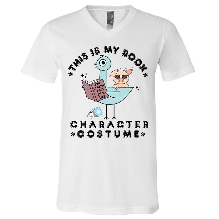 This Is My Book Character Costume Pigeon Reading V-Neck T-Shirt