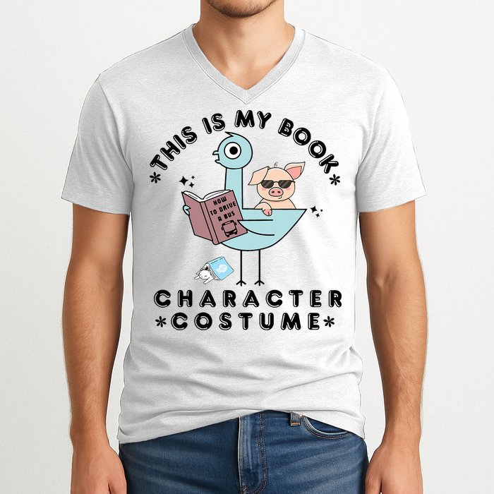 This Is My Book Character Costume Pigeon Reading V-Neck T-Shirt