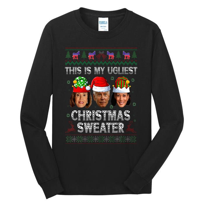 This Is My Ugliest Christmas Anti Biden Ugly Sweater Xmas Tall Long Sleeve T-Shirt