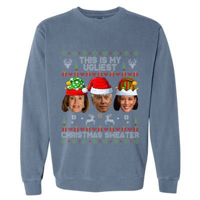This Is My Ugliest Christmas Sweater Funny Joe Biden Kamala Garment-Dyed Sweatshirt