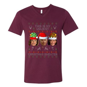 This Is My Ugliest Christmas Sweater Funny Joe Biden Kamala V-Neck T-Shirt