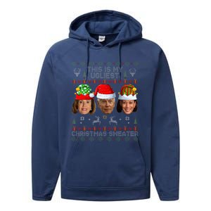 This Is My Ugliest Christmas Sweater Funny Joe Biden Kamala Performance Fleece Hoodie