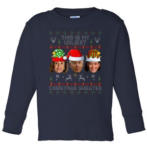 This Is My Ugliest Christmas Sweater Funny Joe Biden Kamala Toddler Long Sleeve Shirt