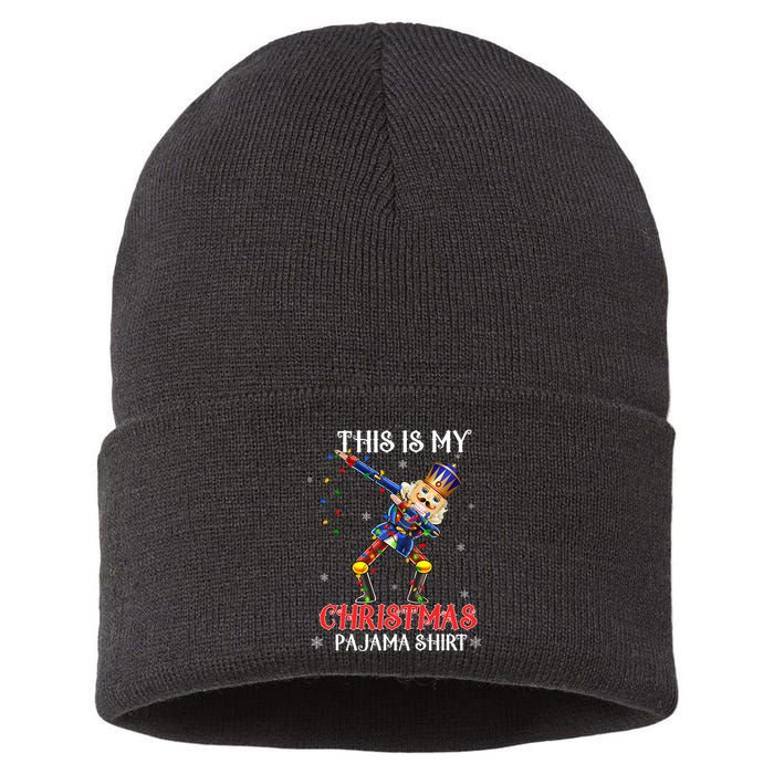 This Is My Christmas Pajama Dabbing Nutcracker Funny Sustainable Knit Beanie