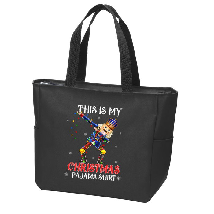This Is My Christmas Pajama Dabbing Nutcracker Funny Zip Tote Bag
