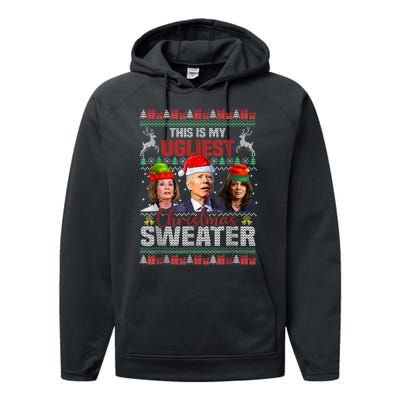 This Is My Ugliest Christmas Anti Biden Sweater Funny Xmas Performance Fleece Hoodie