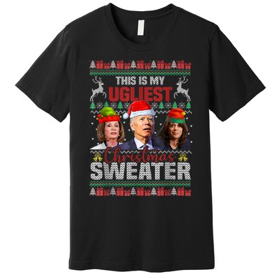 This Is My Ugliest Christmas Anti Biden Sweater Funny Xmas Premium T-Shirt