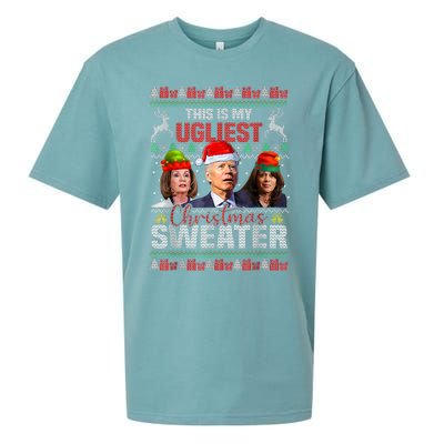 This Is My Ugliest Christmas Anti Biden Sweater Funny Xmas Sueded Cloud Jersey T-Shirt