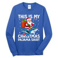 This Is My Christmas Pajama Shark Santa Hat Snowflakes Xmas Cute Gift Tall Long Sleeve T-Shirt