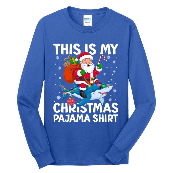 This Is My Christmas Pajama Shark Santa Hat Snowflakes Xmas Cute Gift Tall Long Sleeve T-Shirt