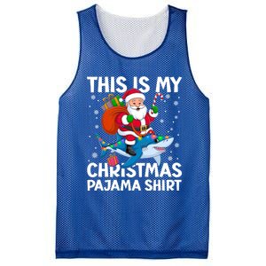 This Is My Christmas Pajama Shark Santa Hat Snowflakes Xmas Cute Gift Mesh Reversible Basketball Jersey Tank