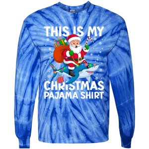 This Is My Christmas Pajama Shark Santa Hat Snowflakes Xmas Cute Gift Tie-Dye Long Sleeve Shirt