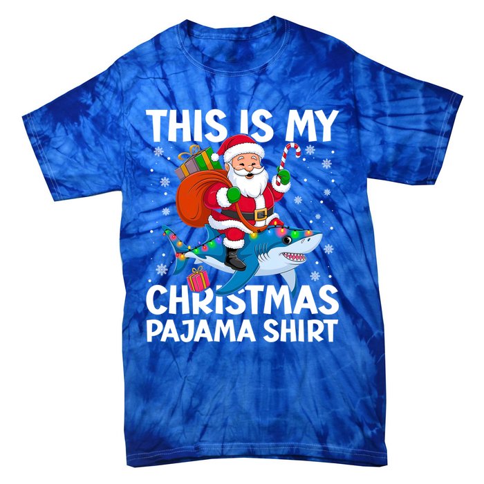 This Is My Christmas Pajama Shark Santa Hat Snowflakes Xmas Cute Gift Tie-Dye T-Shirt