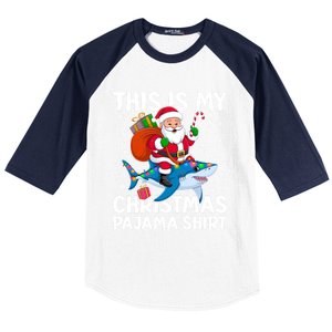 This Is My Christmas Pajama Shark Santa Hat Snowflakes Xmas Cute Gift Baseball Sleeve Shirt