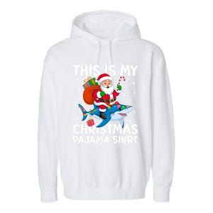 This Is My Christmas Pajama Shark Santa Hat Snowflakes Xmas Cute Gift Garment-Dyed Fleece Hoodie