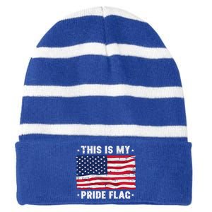 This Is My Pride Flag America Anti Lgbtq Patriot Striped Beanie with Solid Band