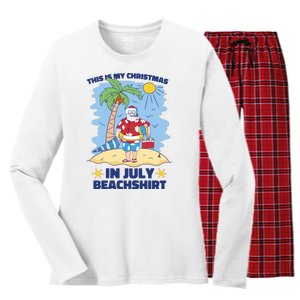 This Is My Christmas In July Beachshirt Santa Women's Long Sleeve Flannel Pajama Set 