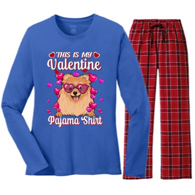 This Is My Valentine Pajama Gift Pomeranian Lovers Gift Women's Long Sleeve Flannel Pajama Set 