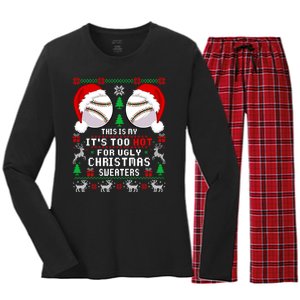 This Is My ItS Too Hot For Ugly Christmas Sweaters Baseball Women's Long Sleeve Flannel Pajama Set 