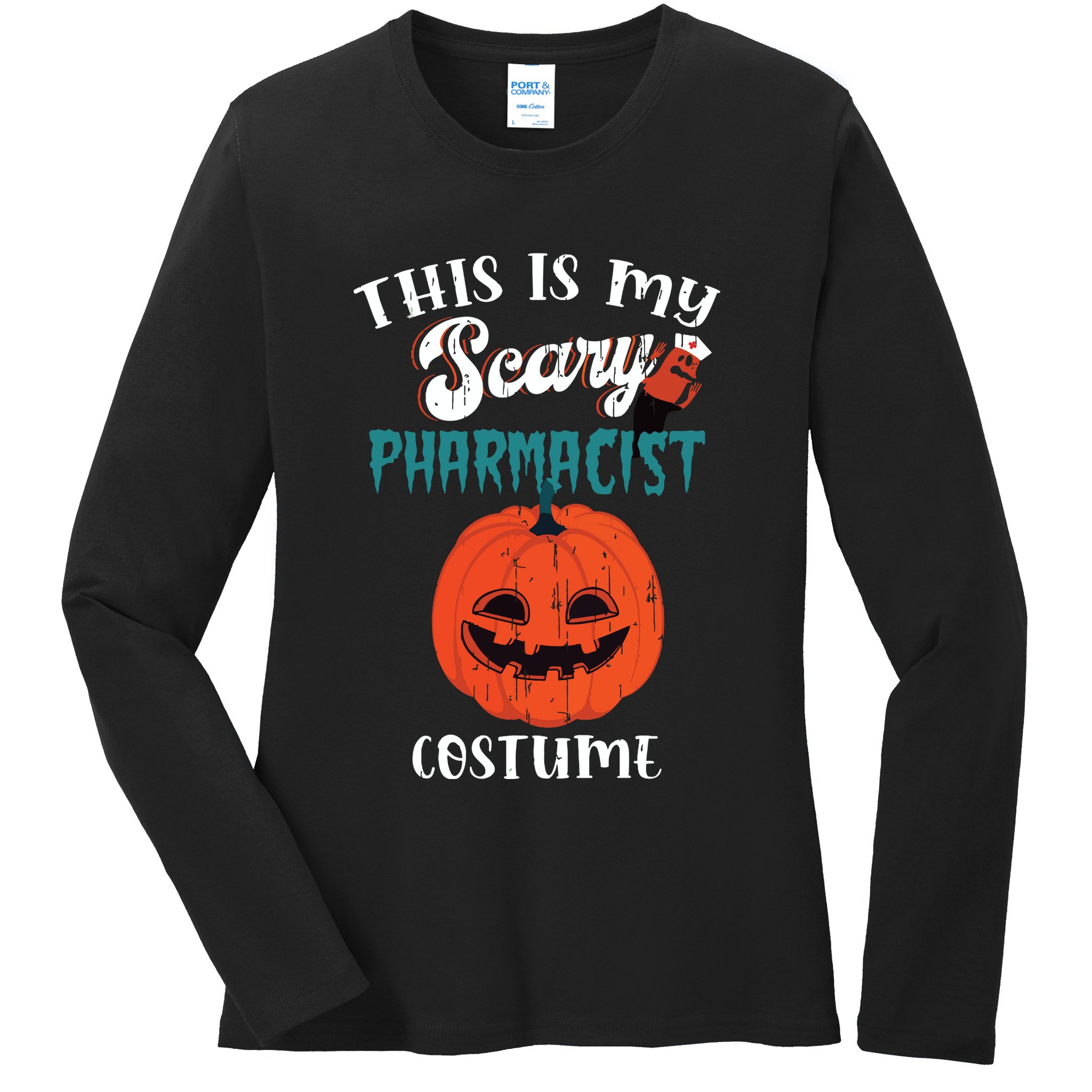 This Is My Scary Pharmacist Costume Funny Halloween Vneck Ladies Long Sleeve Shirt