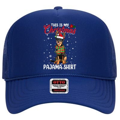 This Is My Christmas Pajama Cute Rottweiler Dog Santa Xmas Funny Gift High Crown Mesh Back Trucker Hat