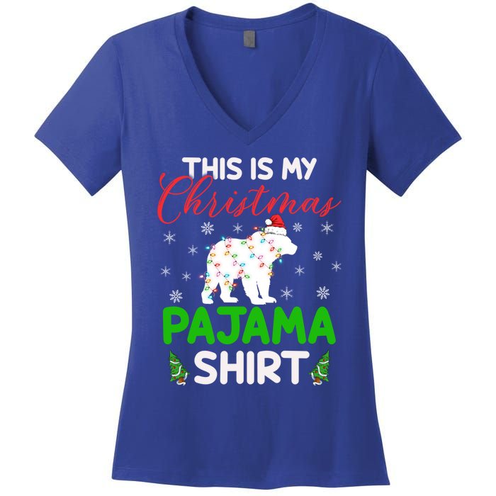 This Is My Polar Bear Christmas Pajamas Polar Bear Xmas Gift Women's V-Neck T-Shirt