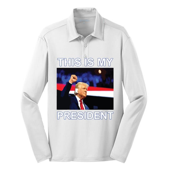 This Is My President 2024 Funny Political Quotes Silk Touch Performance Long Sleeve Polo