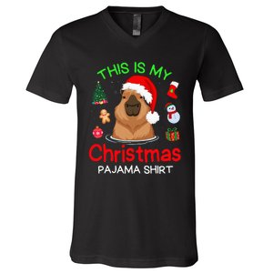 This is my Christmas Pajama Funny Capybara Xmas pjs V-Neck T-Shirt