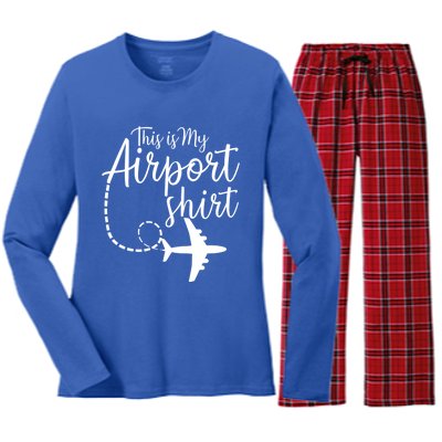 This Is My Airport Airplane Mode Traveling Vacation Gift Women's Long Sleeve Flannel Pajama Set 