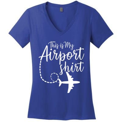 This Is My Airport Airplane Mode Traveling Vacation Gift Women's V-Neck T-Shirt