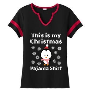 This Is My Christmas Pajama Cute Penguin Ladies Halftime Notch Neck Tee