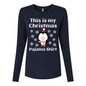 This Is My Christmas Pajama Cute Penguin Womens Cotton Relaxed Long Sleeve T-Shirt