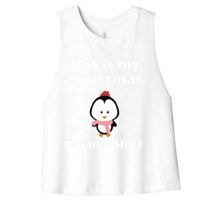 This Is My Christmas Pajama Cute Penguin Women's Racerback Cropped Tank