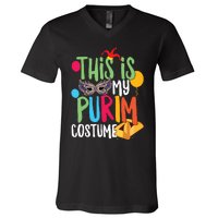 This Is My Purim Costume Jewish Happy Purim Hamantash Gift V-Neck T-Shirt