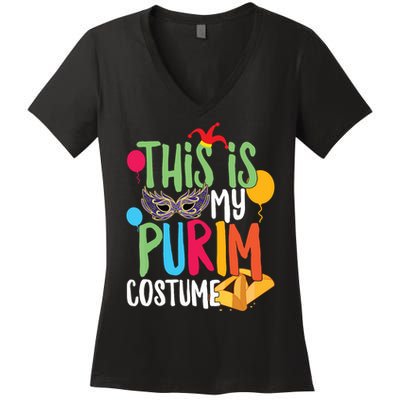 This Is My Purim Costume Jewish Happy Purim Hamantash Gift Women's V-Neck T-Shirt