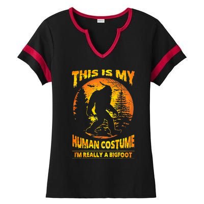 This Is My Human Costume Im Really A Bigfoot Ladies Halftime Notch Neck Tee