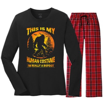 This Is My Human Costume Im Really A Bigfoot Women's Long Sleeve Flannel Pajama Set 